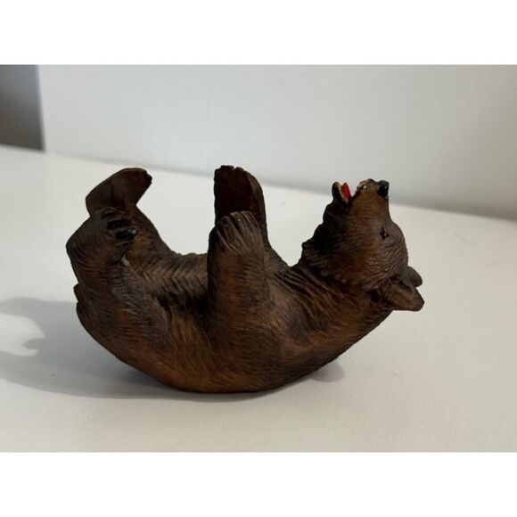 Vintage Black Forest Bear Hand Carved Wooden Ink Well with Glass Eyes - Picture 2 of 4